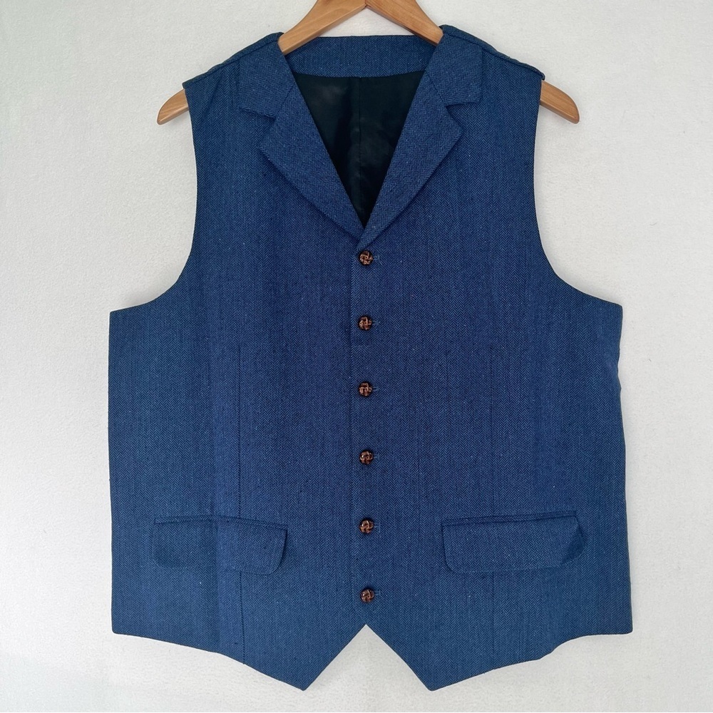 NWOT Unbranded Men's Vest Classic Herringbone Tweed V Neck Chest Pocket Sz L
